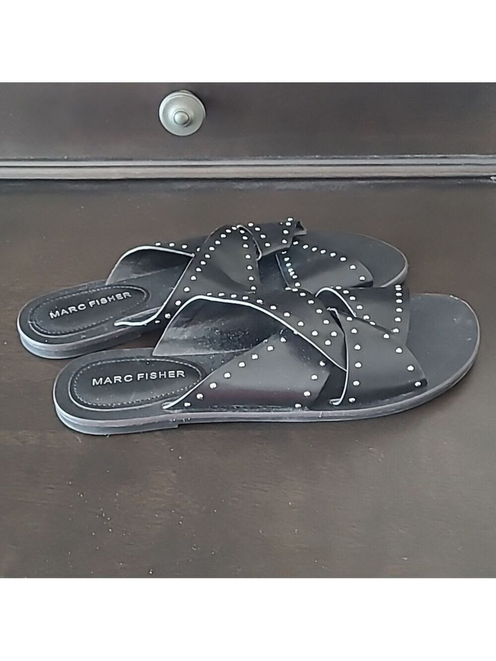 Marc Fisher Black Studded Flat Sandals Size 7.5 - Picture 5 of 7